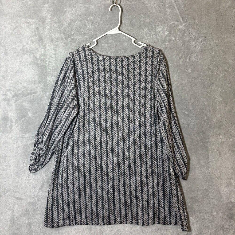 Ali Miles Tunic XL Herringbone Artsy Lagenlook 3/4 Ruched Sleeve Top Pocket Gray - Picture 4 of 10